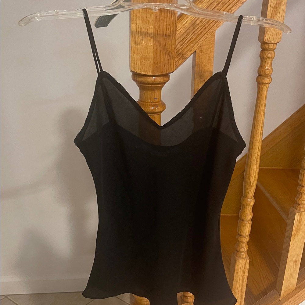 Diane Von Furstenberg Black Sheer-Panel Silk Camisole